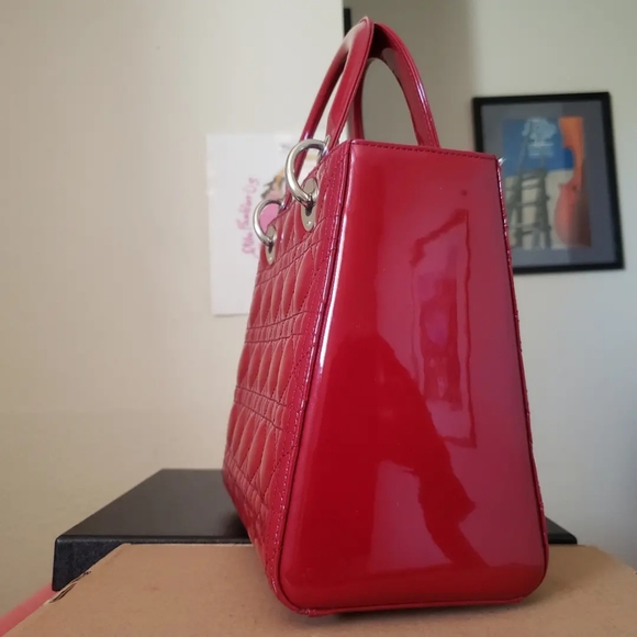 Lady D.ior red patent silver hw medium bag - Picture 4 of 12